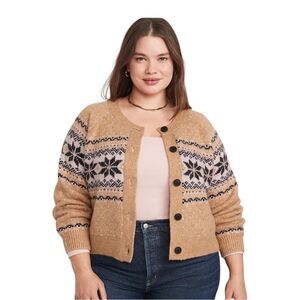 Old Navy Fair Isle Wool Blend Button Up Cardigan Sweater Pink Beige 2X NWOT